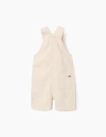 Dobby cotton dungarees with pockets for baby boys, light beige