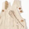 Dobby cotton dungarees with pockets for baby boys, light beige