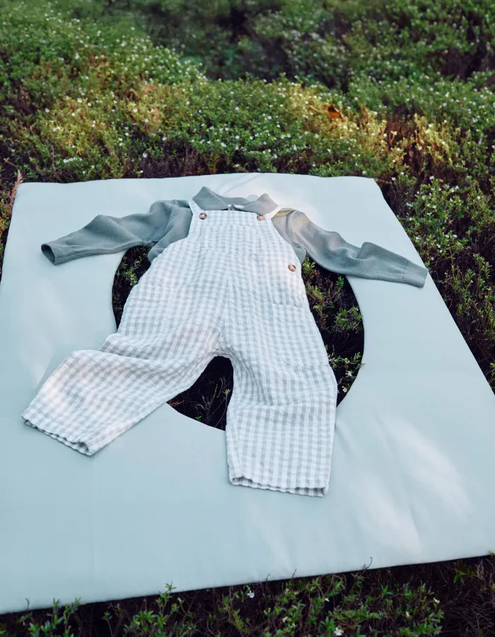 Cotton dungarees with Vichy pattern B&S for baby boys, white/green