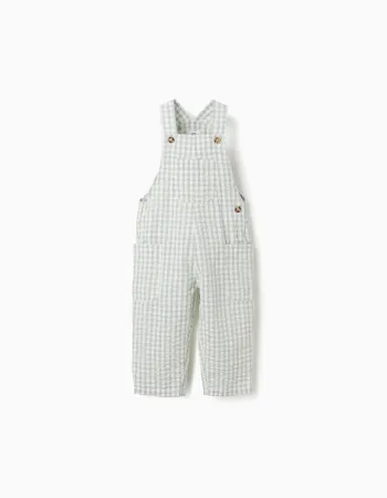 Cotton dungarees with Vichy pattern B&S for baby boys, white/green