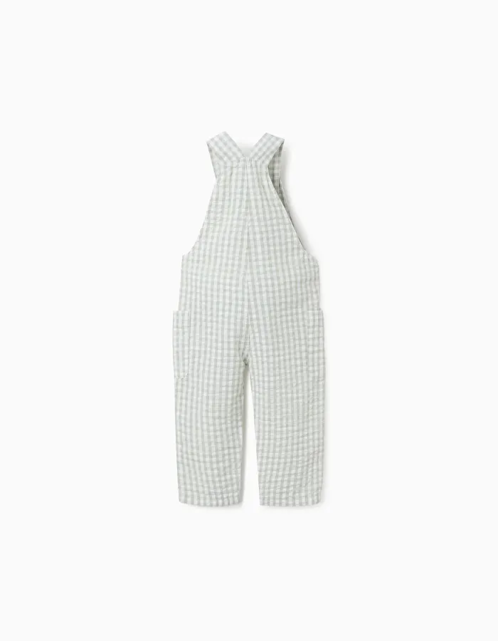 Cotton dungarees with Vichy pattern B&S for baby boys, white/green