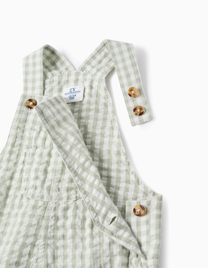 Cotton dungarees with Vichy pattern B&S for baby boys, white/green