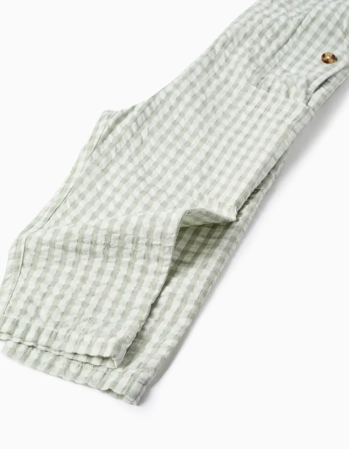Cotton dungarees with Vichy pattern B&S for baby boys, white/green