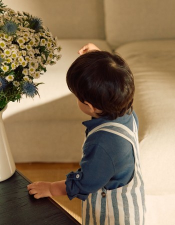 Striped cotton and linen dungarees You&Me for baby boys, white/blue