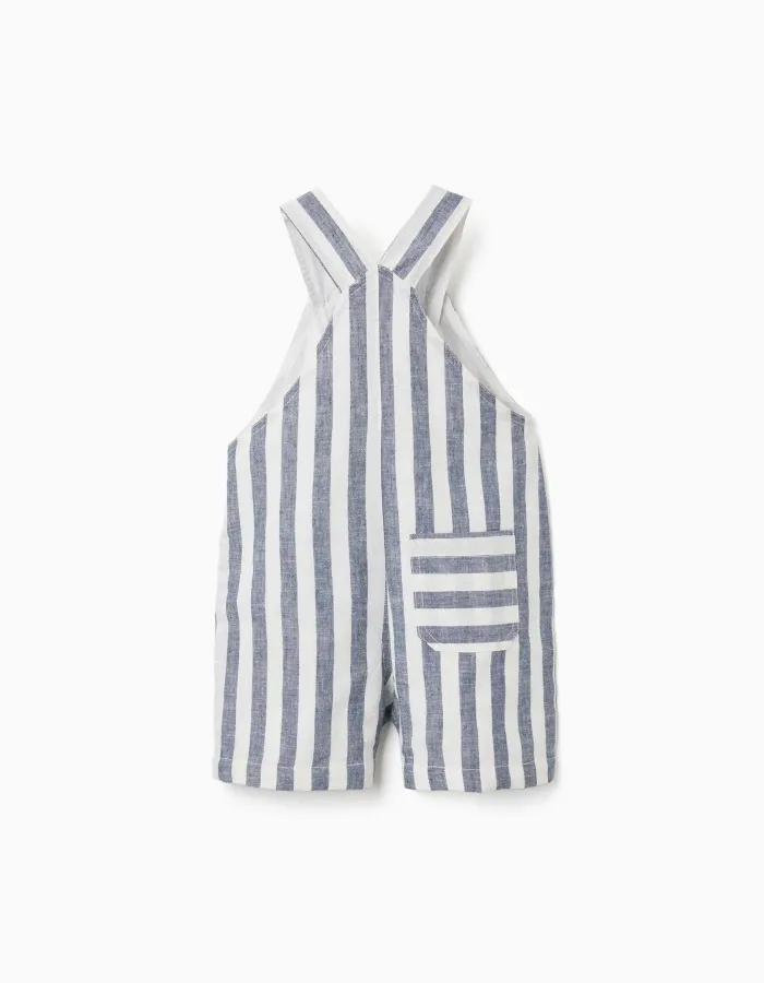 Striped cotton and linen dungarees You&Me for baby boys, white/blue