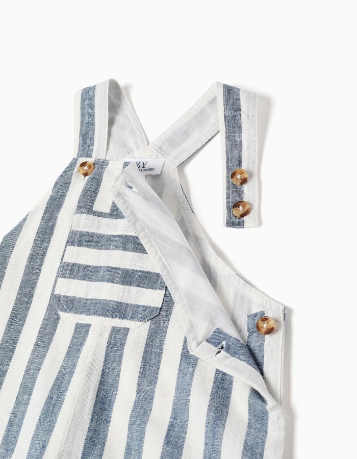 Striped cotton and linen dungarees You&Me for baby boys, white/blue