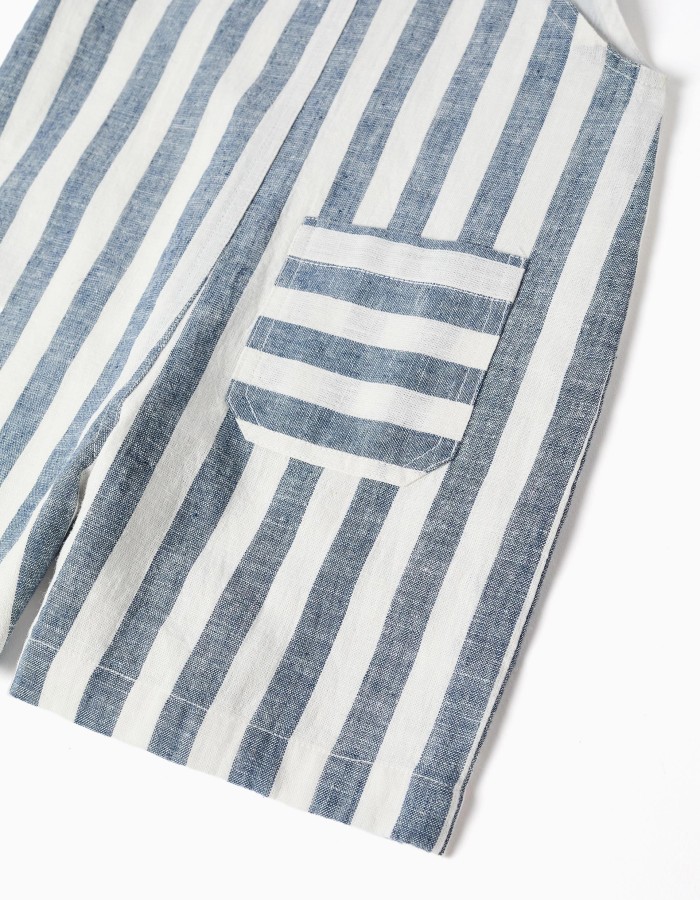 Striped cotton and linen dungarees You&Me for baby boys, white/blue