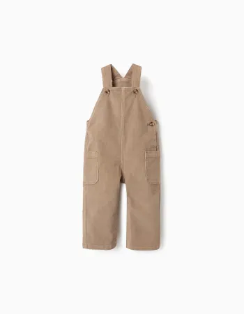 Corduroy dungarees with cargo pockets for baby boys, dark beige