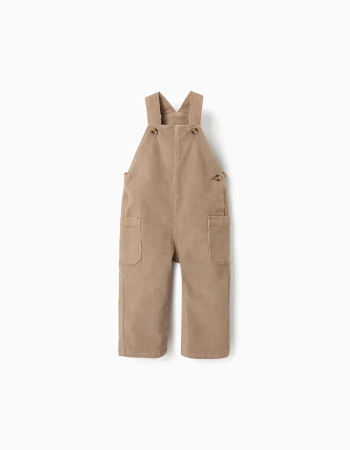 Corduroy dungarees with cargo pockets for baby boys, dark beige