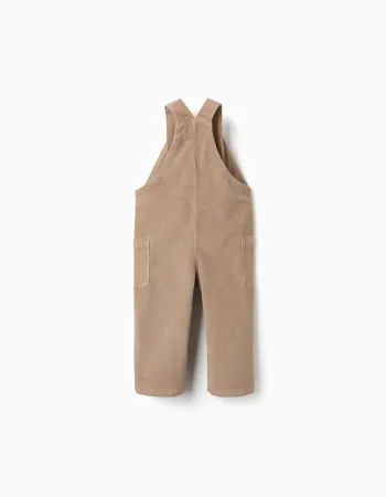 Corduroy dungarees with cargo pockets for baby boys, dark beige