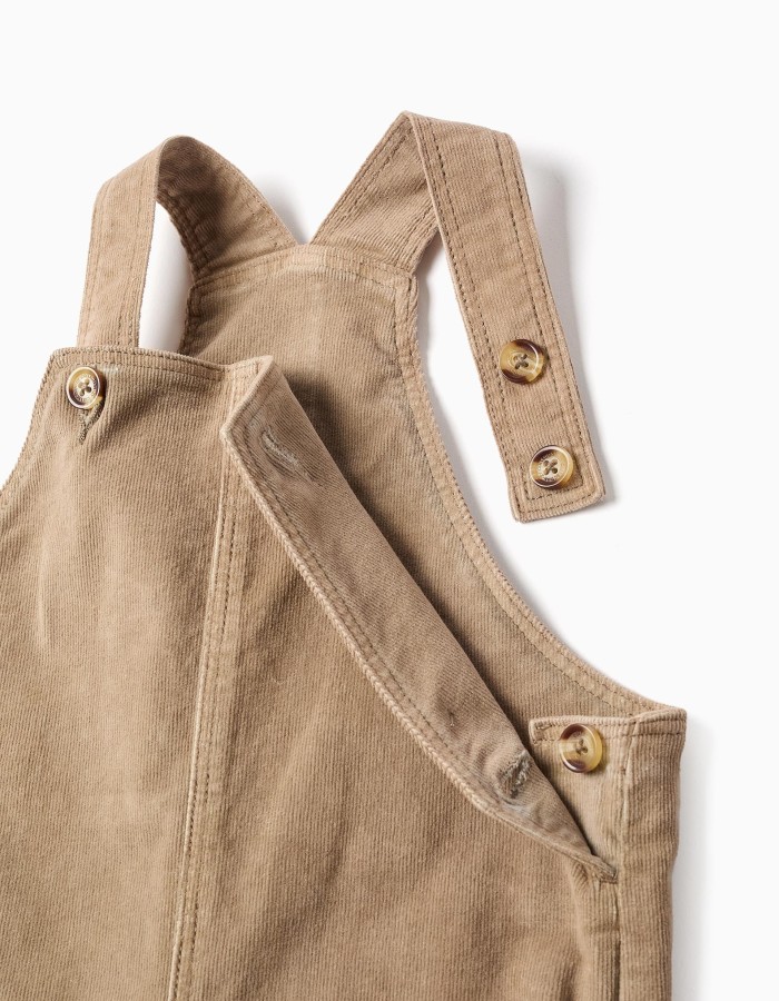Corduroy dungarees with cargo pockets for baby boys, dark beige