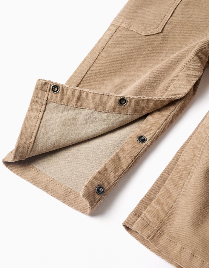 Corduroy dungarees with cargo pockets for baby boys, dark beige