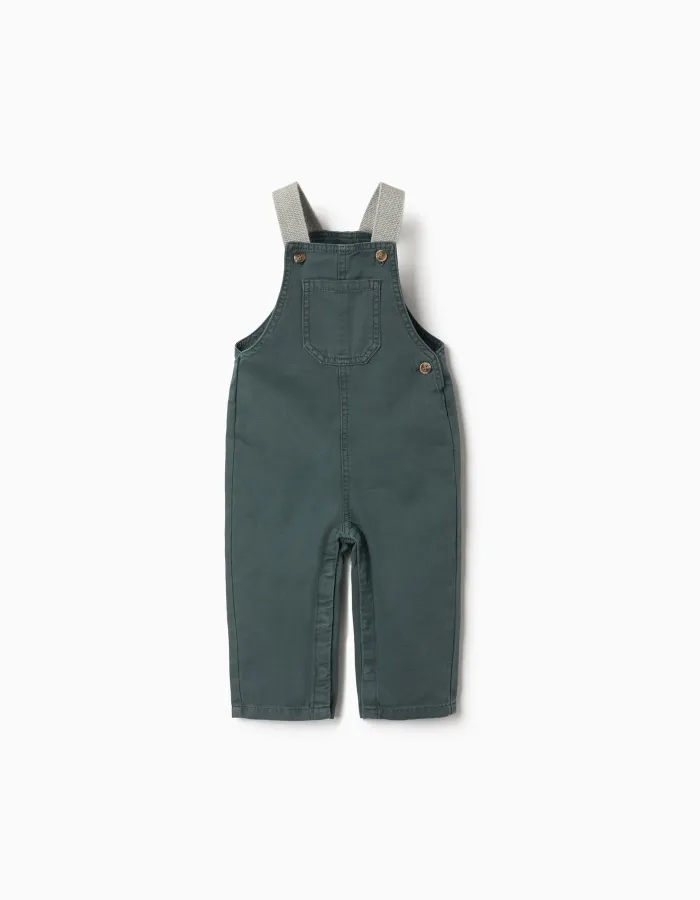 Cotton dungarees with pockets for newborn and baby boys, dark green