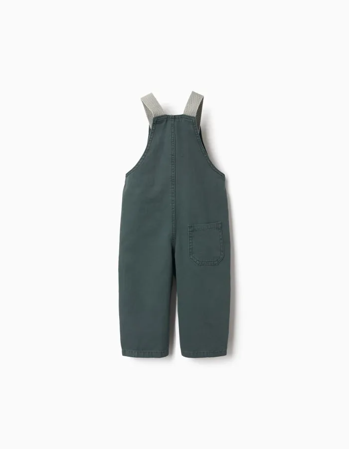 Cotton dungarees with pockets for newborn and baby boys, dark green