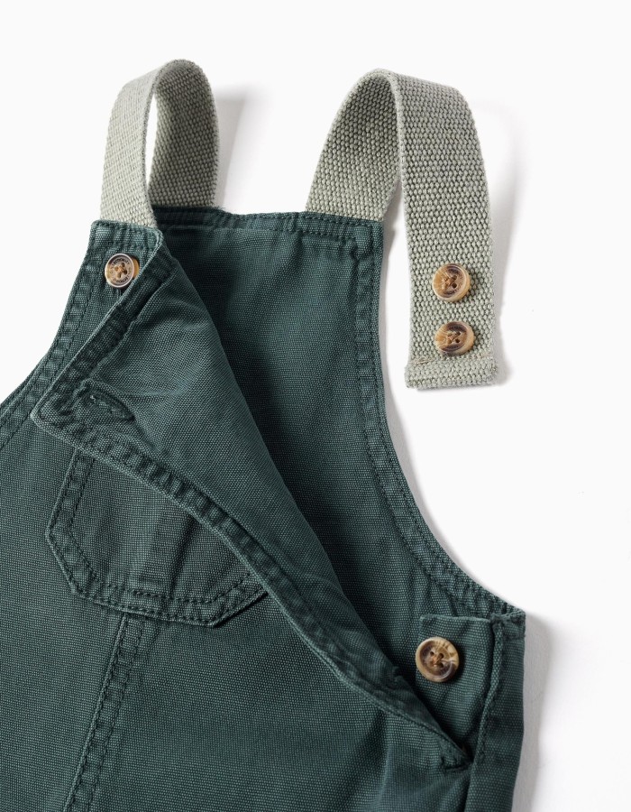 Cotton dungarees with pockets for newborn and baby boys, dark green
