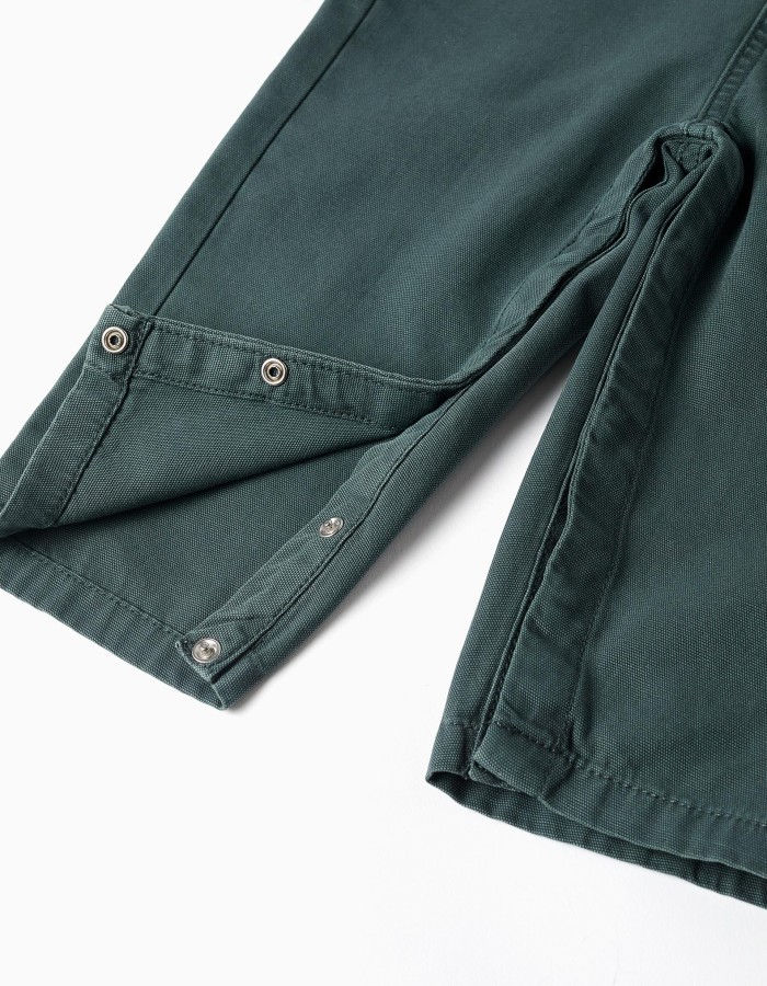 Cotton dungarees with pockets for newborn and baby boys, dark green