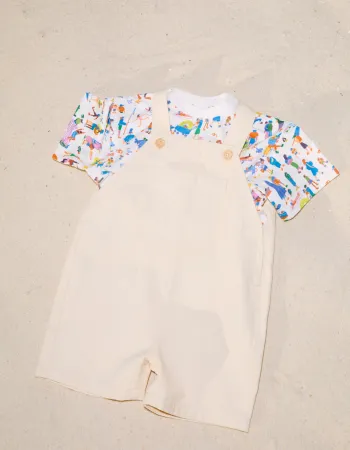 T-shirt and dungarees Carolina Celas x Zippy for baby boys, white/beige