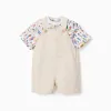 T-shirt and dungarees Carolina Celas x Zippy for baby boys, white/beige
