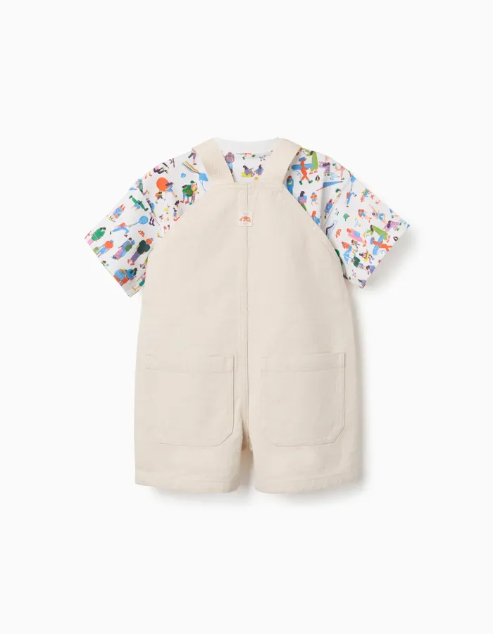 T-shirt and dungarees Carolina Celas x Zippy for baby boys, white/beige