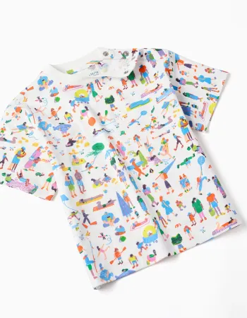 T-shirt and dungarees Carolina Celas x Zippy for baby boys, white/beige