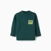 Long sleeve T-shirt with Clay Horse for baby boys, dark green