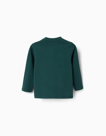 Long sleeve T-shirt with Clay Horse for baby boys, dark green