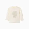 Long sleeve T-shirt with printed horses for baby boys, light beige