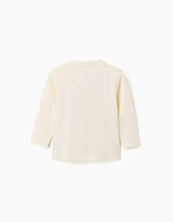 Long sleeve T-shirt with printed horses for baby boys, light beige