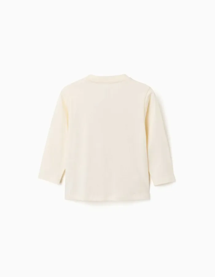 Long sleeve T-shirt with printed horses for baby boys, light beige