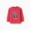 Long sleeve cotton T-shirt with 3D house print for baby boys, red