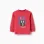 Long sleeve cotton T-shirt with 3D house print for baby boys, red