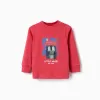 Long sleeve cotton T-shirt with 3D house print for baby boys, red