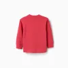 Long sleeve cotton T-shirt with 3D house print for baby boys, red