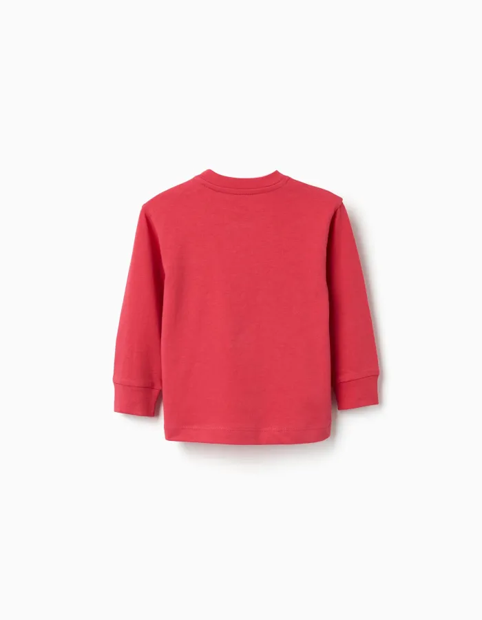Long sleeve cotton T-shirt with 3D house print for baby boys, red