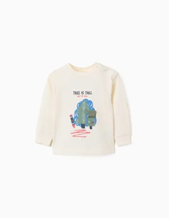 Long sleeve cotton T-shirt with 3D tree print for baby boys, white