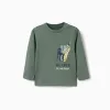 Long sleeve cotton T-shirt with Sit and Draw print for baby boys, green