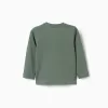 Long sleeve cotton T-shirt with Sit and Draw print for baby boys, green