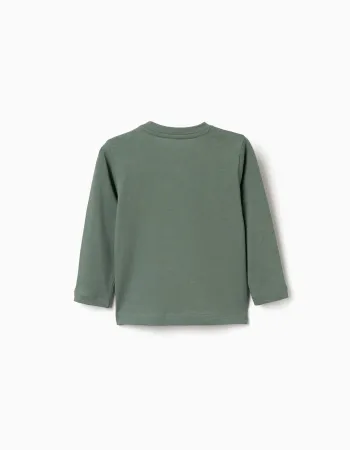 Long sleeve cotton T-shirt with Sit and Draw print for baby boys, green