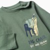 Long sleeve cotton T-shirt with Sit and Draw print for baby boys, green