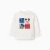Long sleeve cotton T-shirt with Mickey print for baby boys, white