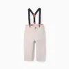 Twill Trousers with Removable Braces for Baby Boys, Beige