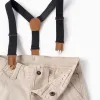 Twill Trousers with Removable Braces for Baby Boys, Beige
