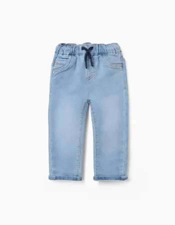 Slim fit denim joggers with drawstring for baby boys, light blue