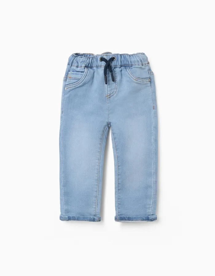 Slim fit denim joggers with drawstring for baby boys, light blue
