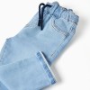 Slim fit denim joggers with drawstring for baby boys, light blue