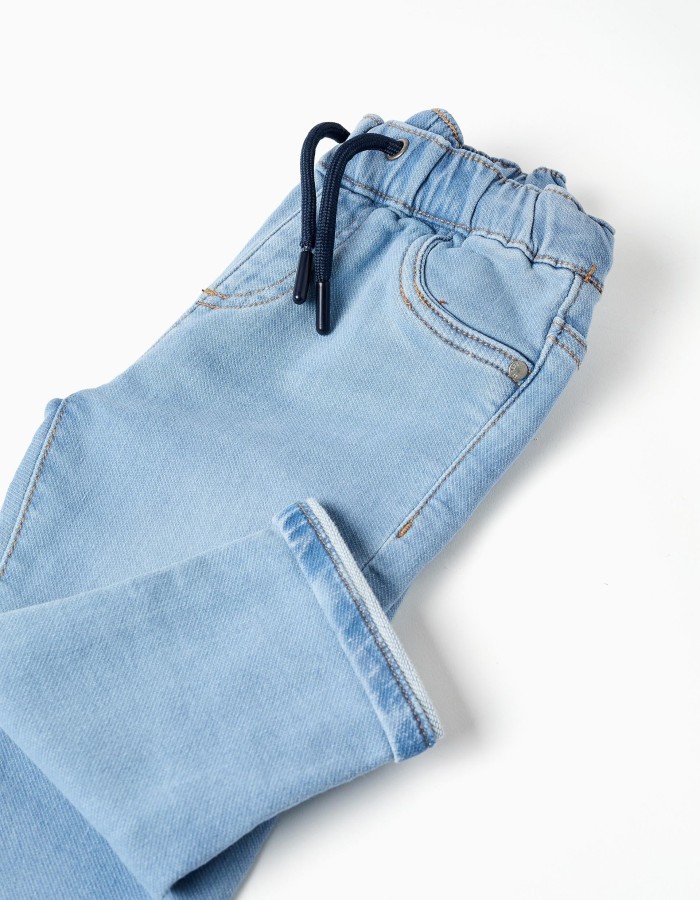 Slim fit denim joggers with drawstring for baby boys, light blue
