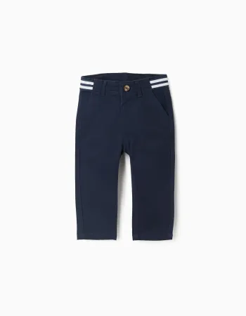 Pants with front button, striped detail and slant pockets