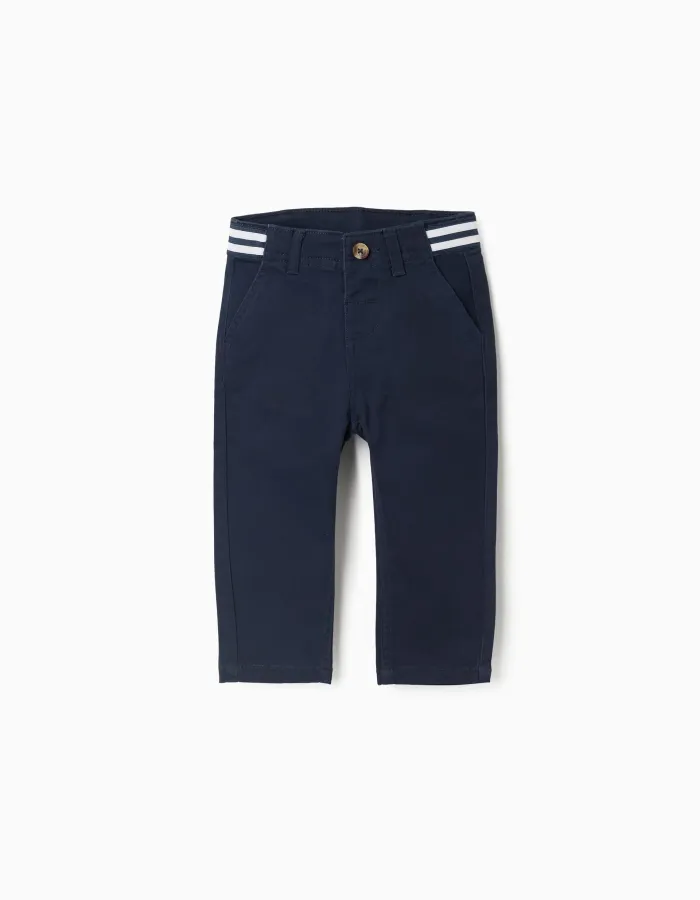 Pants with front button, striped detail and slant pockets