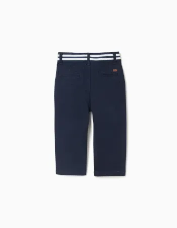 Pants with front button, striped detail and slant pockets