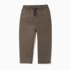 Straight fit twill trousers with drawstring for baby boys, brown